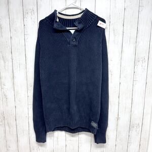 American Eagle Sweater Men Size Large Navy Button Front Cable Knit Long Sleeve